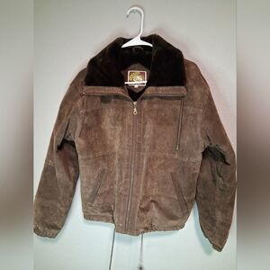 Vintage Learsi Brown Genuine Leather Bomber Jacket Faux Fur Lined Zip Coat Small